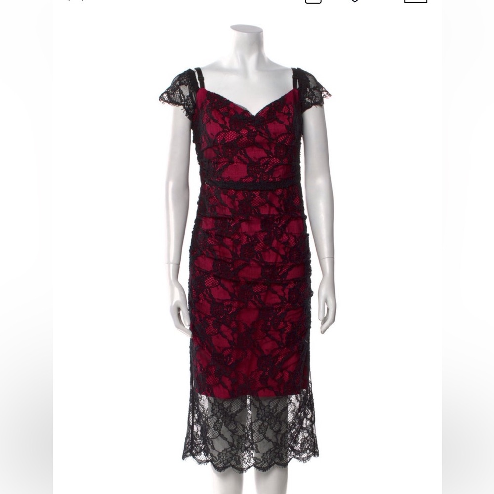 Hot Pink Milly Midi Dress with Black Lace Overlay